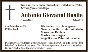 Traueranzeige von Antonio Giovanni Basile von Pegnitz-Zeitung